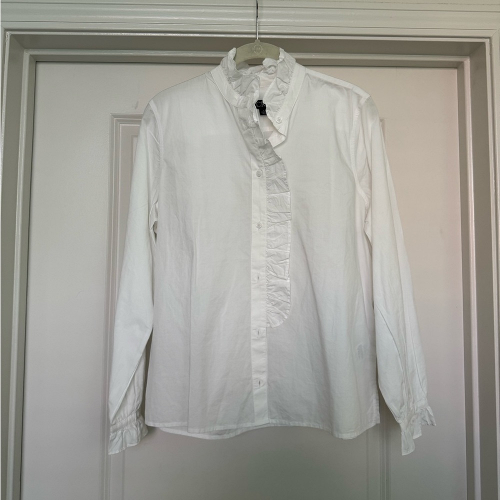 J. crew white ruffle button down shirt 6